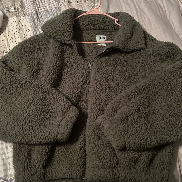 SO Women's Army Green Sherpa Jacket - Picture 2 of 4